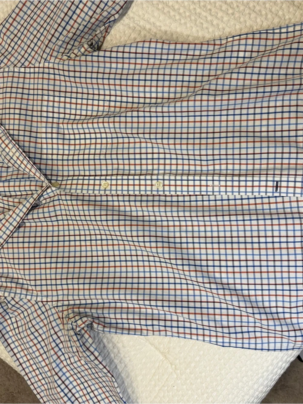 Banana Republic White Button-Down Shirt with Blue and Orange Windowpane